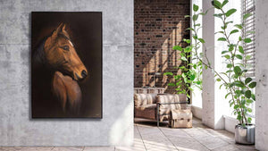 Example of the original horse painting 'le magnifique' shown in room setting