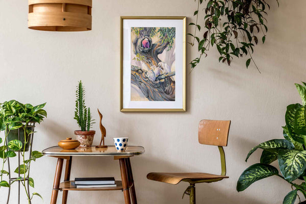 noisy neightbours painting fine art print by Swapnil Nevgi shown in real life setting