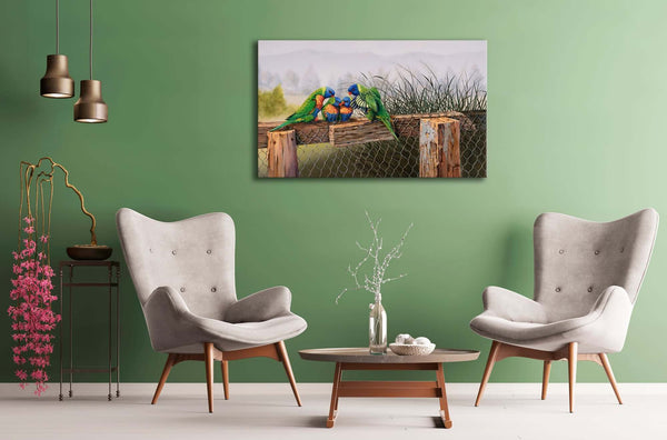 original painting Rainbow Guardian shown in situ in a lounge room