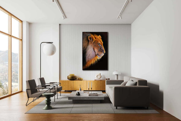 Tactical gaze lion original painting shown in situ