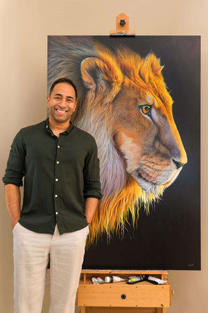 Lion original oil painting with the artist Swapnil Nevgi
