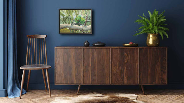 Second photo of original painting Exclusive Groomer displayed in home like environment for better understanding of what it will look like on display