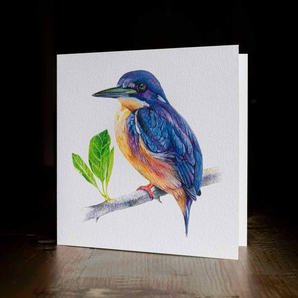 Greeting card - made from art print of my original art - azure kingfisher - by Swapnil Nevgi Fine Art