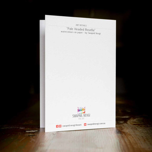 greeting card back - pale headed rosella - by Swapnil Nevgi Fine Art