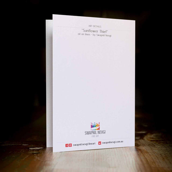 greeting card back - Sunflower Thief - by Swapnil Nevgi Fine Art