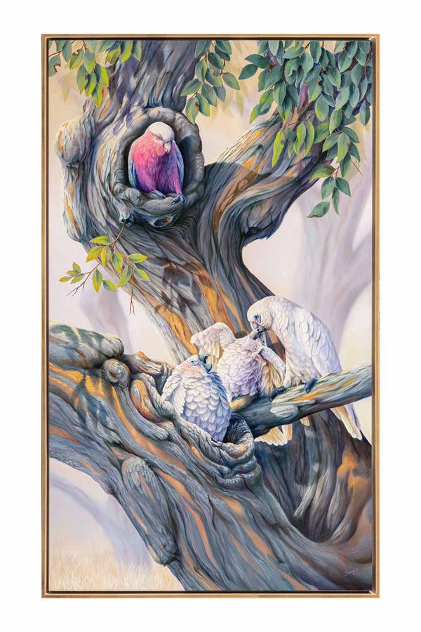 Original painting Noisy Neighbours in it's original frame