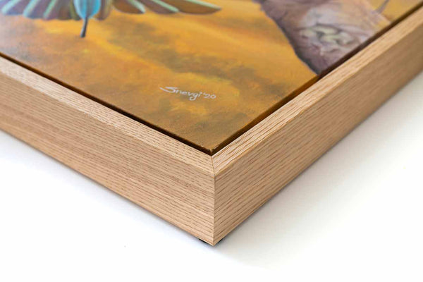 Close up of the framing used for original painting Rainbow Bee-eaters