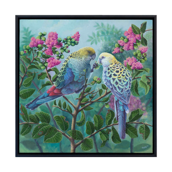 Two souls original painting shown in its original frame