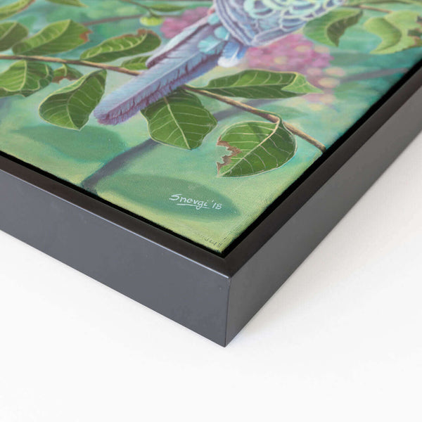 Side view and close up of the original black frame used with Two souls original painting