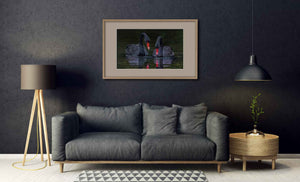 Wall art - fine art print of black swan painting by Swapnil Nevgi shown in situ