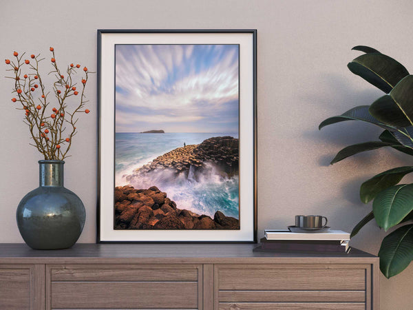 Fingal head photography wall art ' Ocean Serenity' shown in home settting