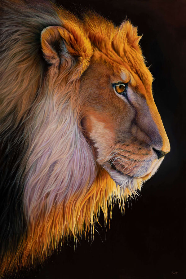 This beautiful wall art of the lion painting is now available as paper print and canvas print to enhance the beauty of your home - created from my original painting