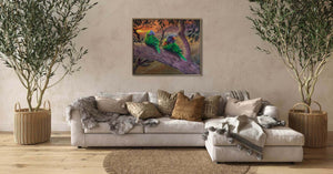 Limited edition print of Morning Chores painting shown in a room setting