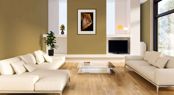 wall art - fine art print of tactical gaze lion painting by Swapnil Nevgi shown in situ