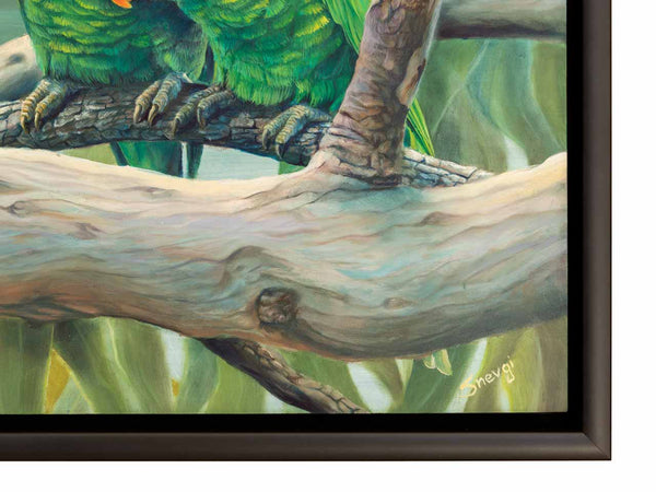 original painting Exclusive Groomer close up of the branch, signature and front facing frame