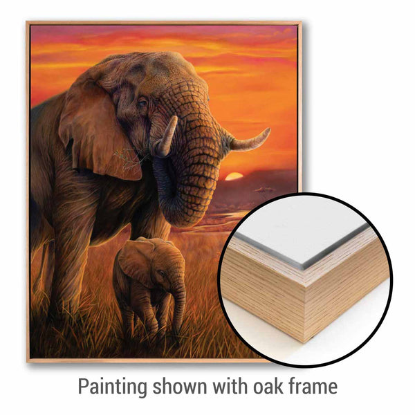 Original painting for sale - elephant painting framing option with oak frame - by Swapnil Nevgi Fine Art