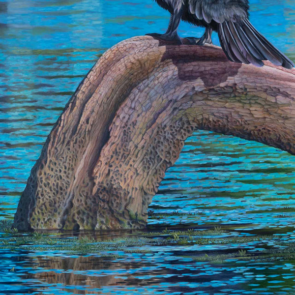 Close up of the branch in cormorant the great original oil painting