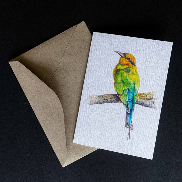 greeting card - rainbow bee-eater shown with the envelope supplied - by Swapnil Nevgi Fine Art