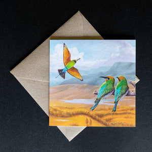 greeting card - Rainbow Bee-eaters shown with the envelope supplied - by Swapnil Nevgi Fine Art
