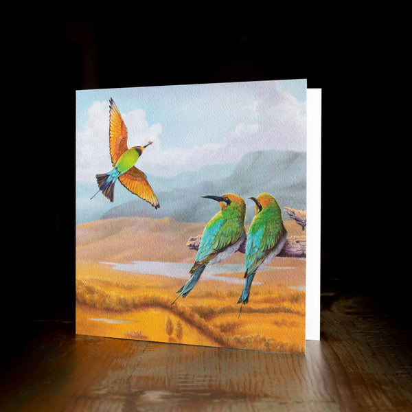 Greeting card - made from art print of my original art - Rainbow Bee-eaters - by Swapnil Nevgi Fine Art