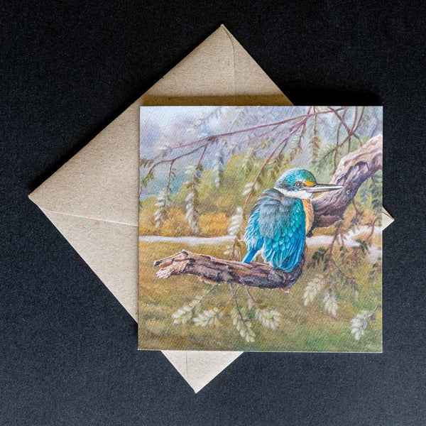 greeting card - sacred kingfisher shown with the envelope supplied - by Swapnil Nevgi Fine Art