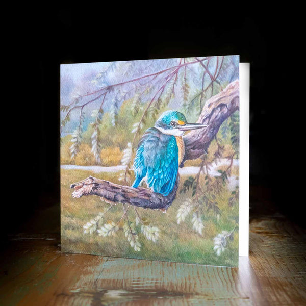 Greeting card - made from art print of my original art - sacred kingfisher - by Swapnil Nevgi Fine Art