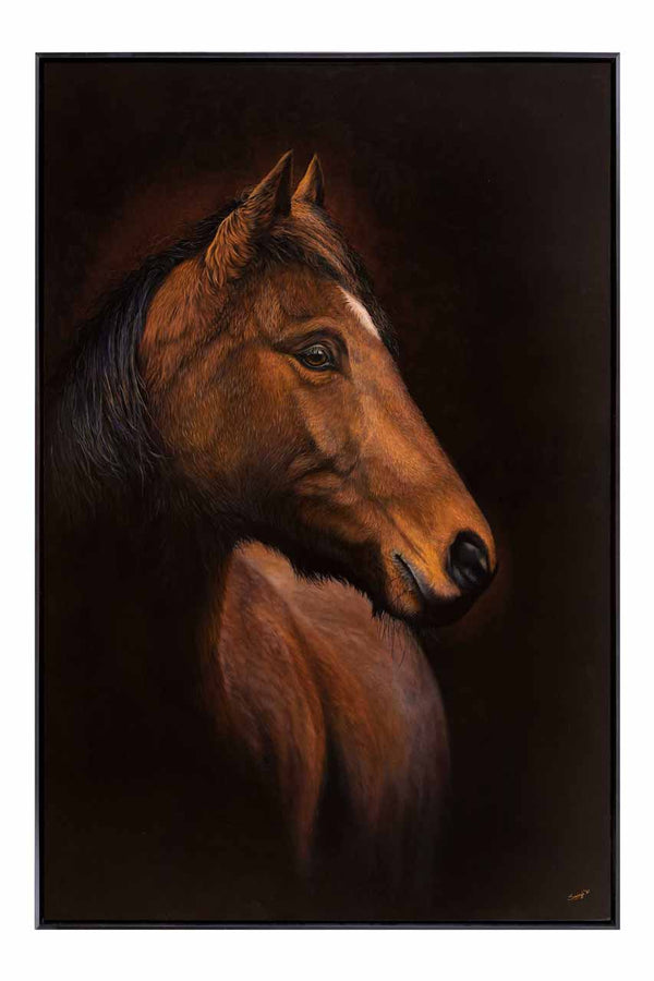 Horse painting Le Magnifique shown in it's original frame