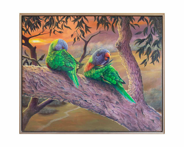Original painting Morning Chores shown in it's original frame