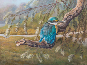 canvas print of original oil painting sacred kingfisher by Swapnil Nevgi Fine Art
