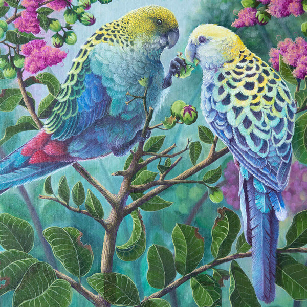 Two souls original painting close up of the birds