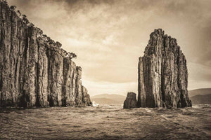 fine art photography print of rugged mountains in the tasman sea along the coast of Tasmania