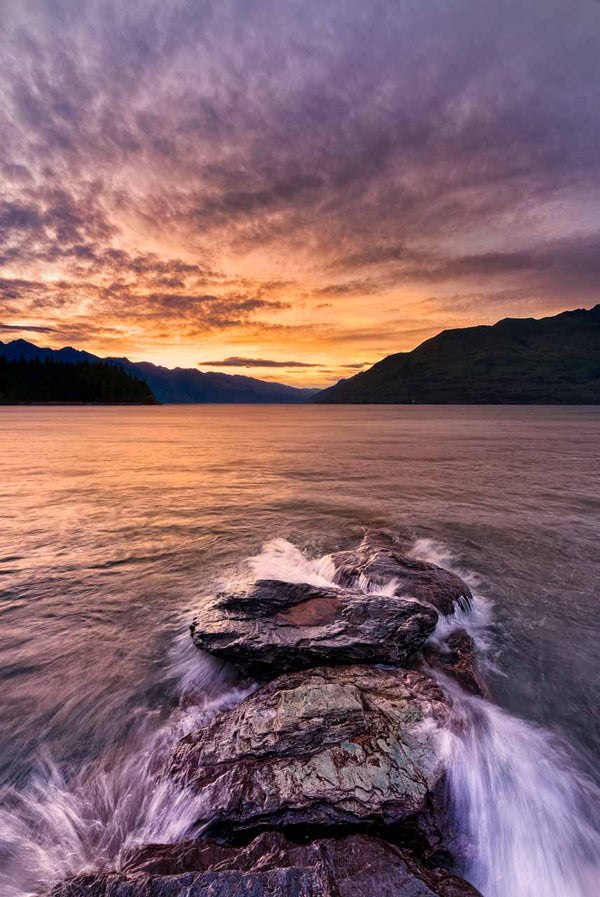 Photography print of sunrise at Lake Wakatipu at Queenstown  in New Zealand, photographed by Swapnil Nevgi