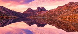 fine art photography print of reflections of the cradle mountain in the dove lake at Tasmania