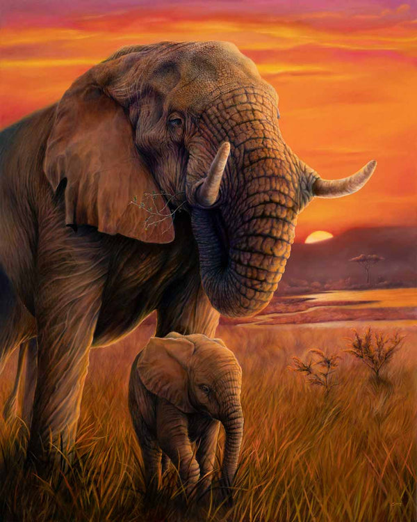 Wall art of an elephant painting 'Big Brother' available as canvas prints and paper prints - created from my original painting